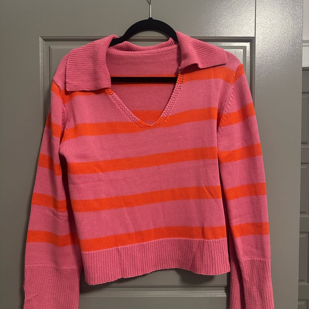 Pink and Orange Striped Women's Sweater